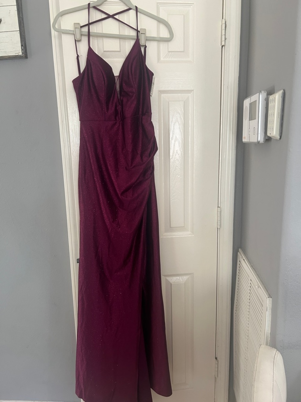 Windsor Deep Plum Sparkle Maxi Dress with Crisscross Straps